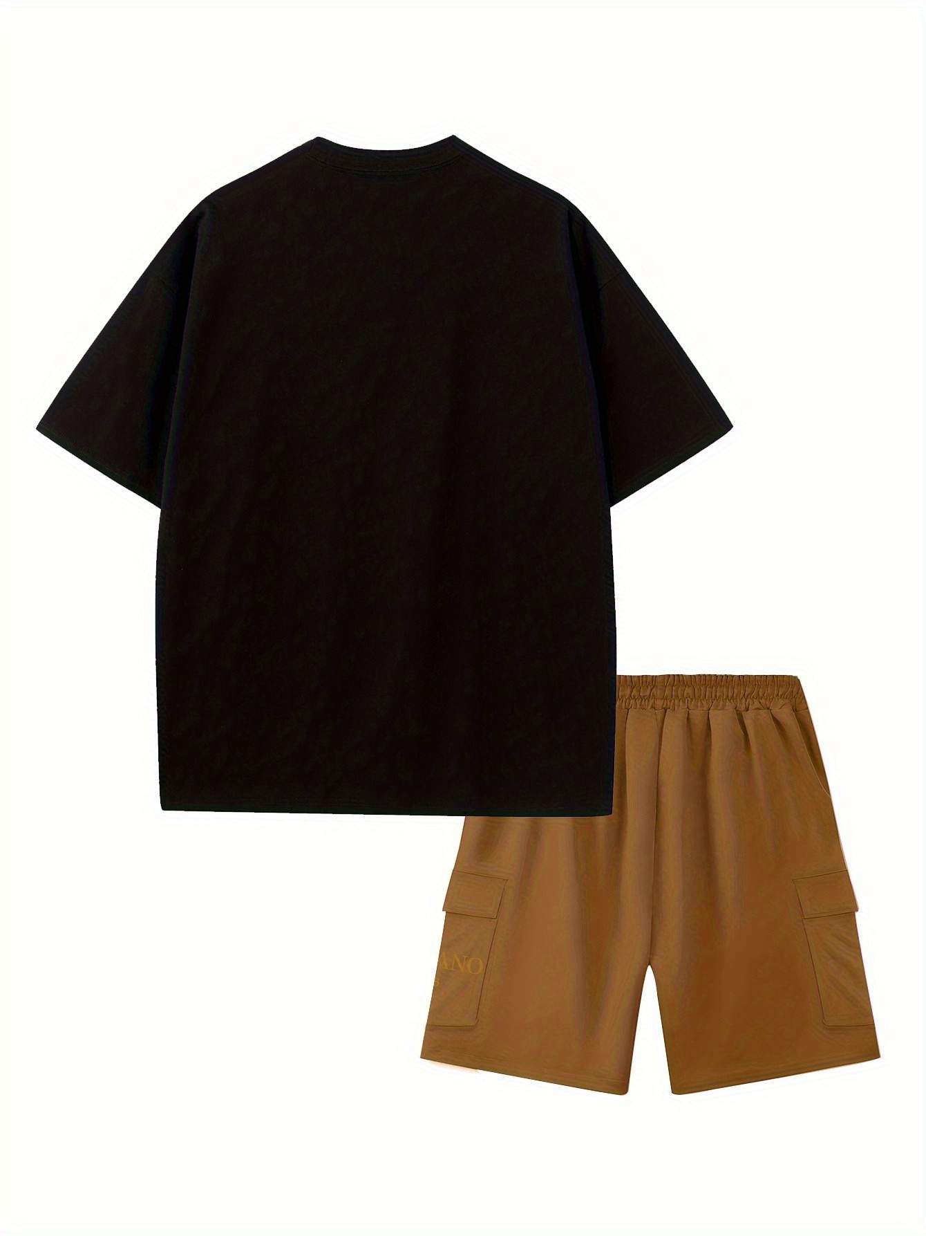 Print Men'S 2pcs Set, Round Neck Pure Cotton Short Sleeve T-shirt and Work Shorts Set, Suitable for Spring and Summer Exercises