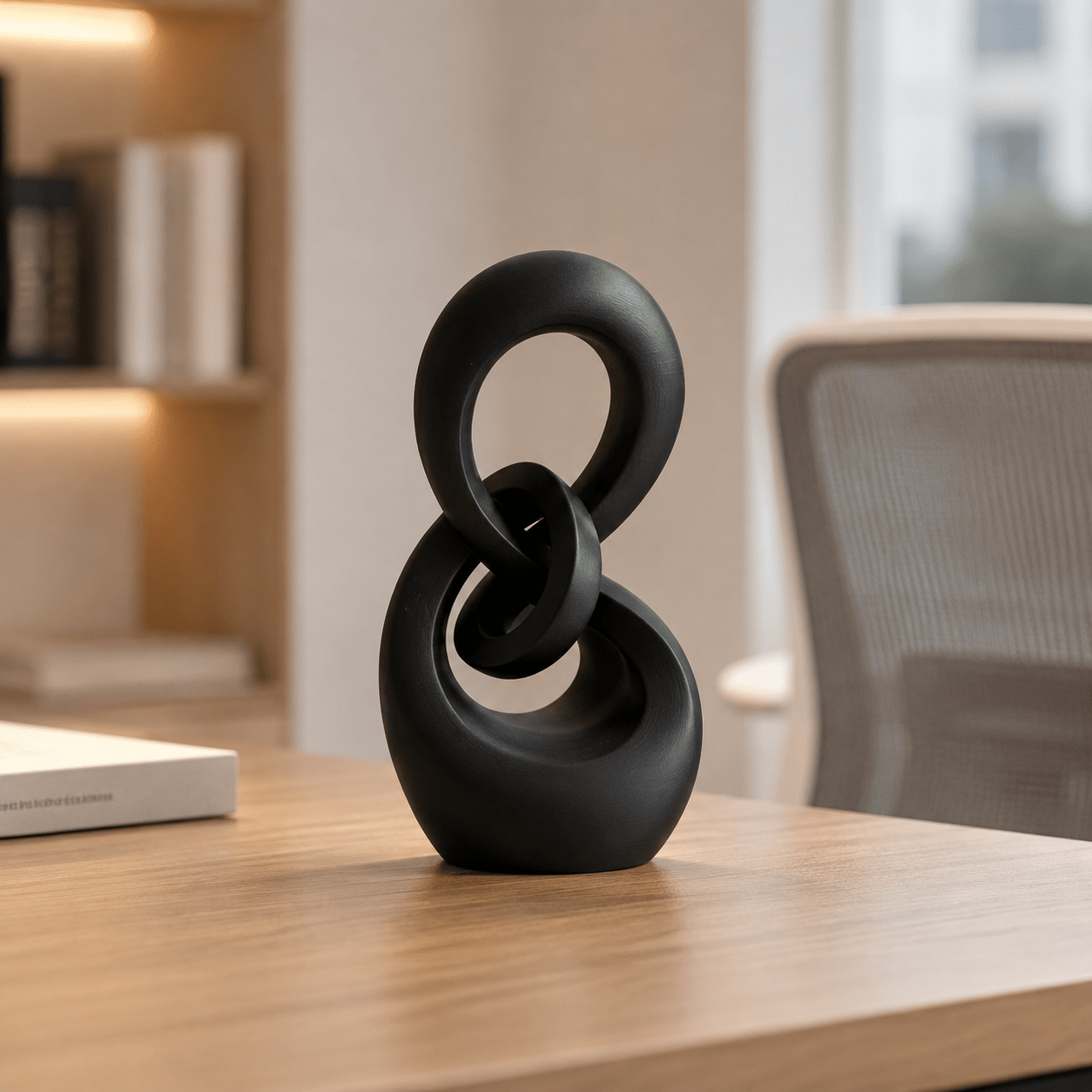TEMU 3d Printed Abstract Knot Sculpture, Black Interlocking Loop Figurine With Modern , Minimalist Tabletop Ornament For Living Room, Office Desk,