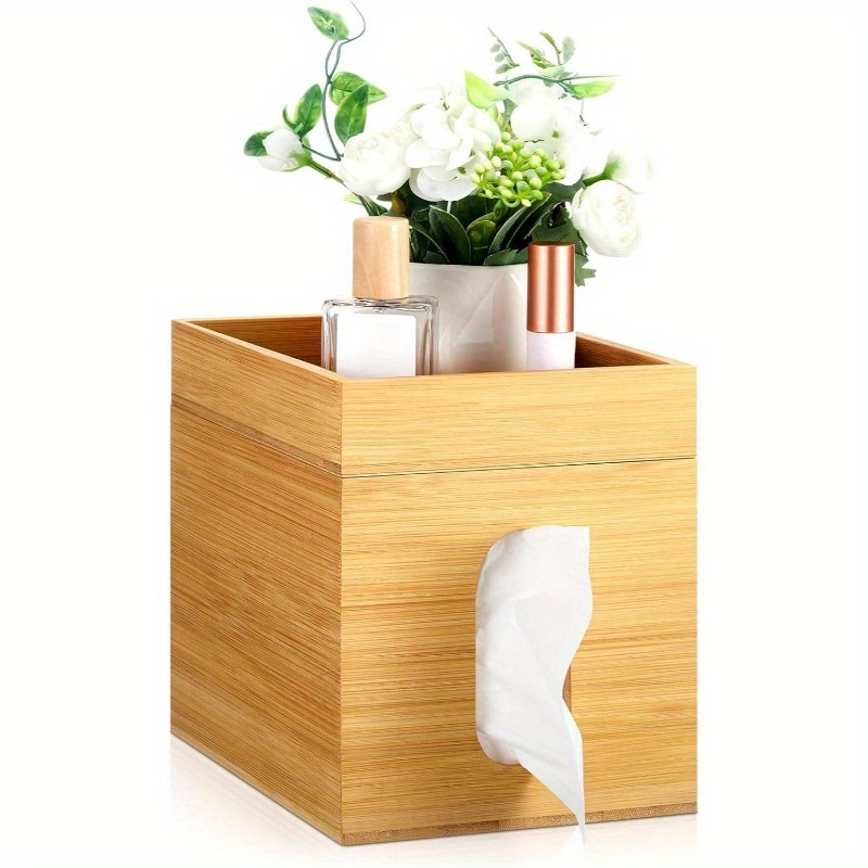 bamboo tissue box cover with storage tray 6x6x7 4 inch decorative cube organizer natural wood tissue holder for office bedroom home decor gift Product details 0