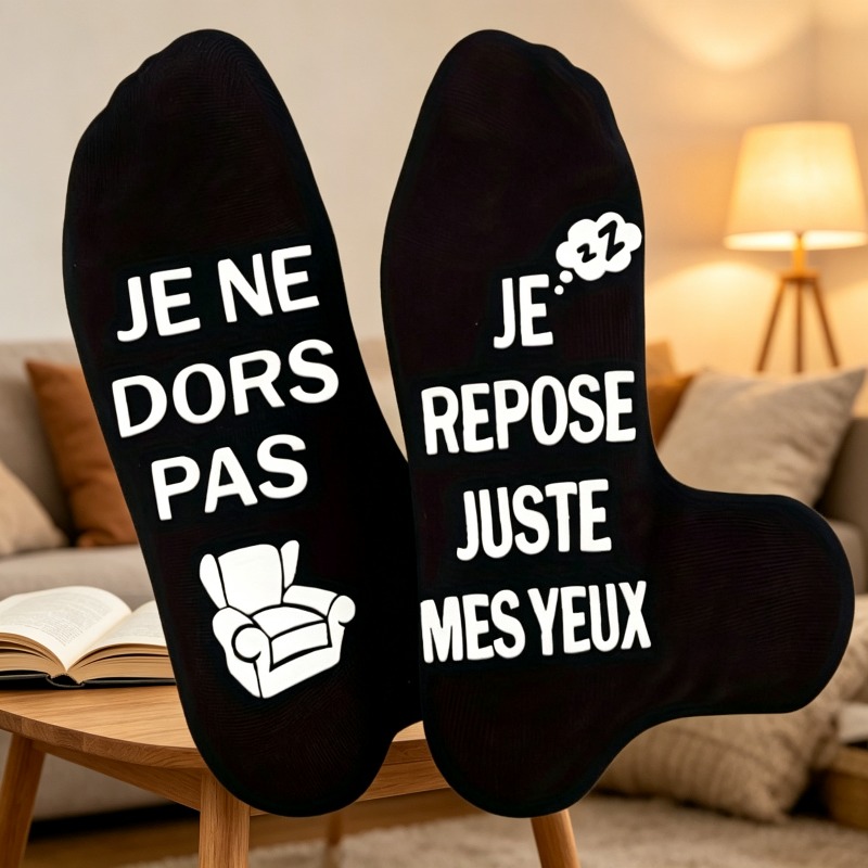 TEMU 1 paire de chaussettes pour homme avec imprimés de citations amusantes, fauteuil et . Confortables à , adaptées aux réunions de famille, aux