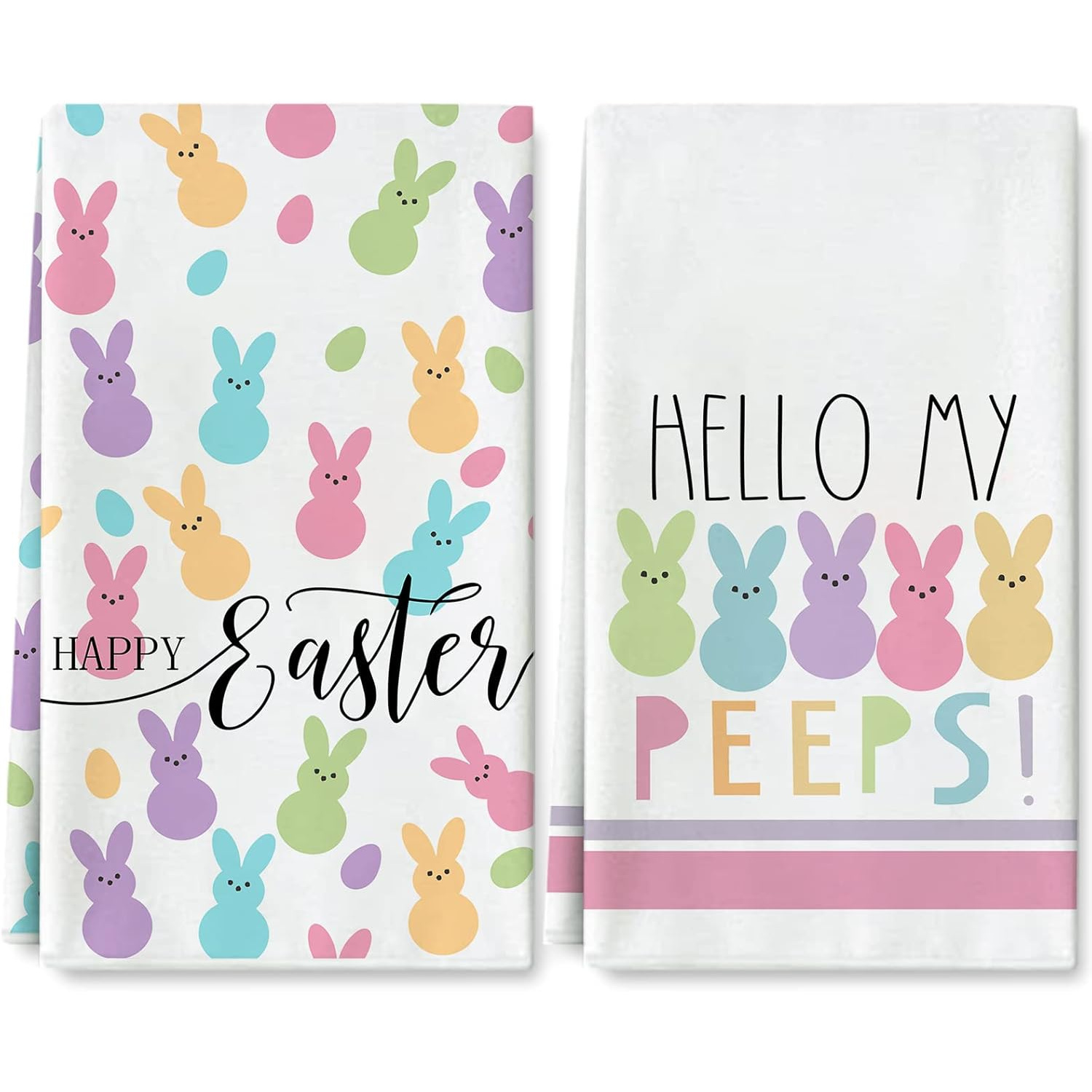 

2pcs Towels - Vibrant Bunny Cartoon & "hello My " Design, 18x26 Inch, Polyester, Machine Washable, Ideal For Spring Holiday Cooking, Baking & Cleaning, Dish Towels For Kitchen