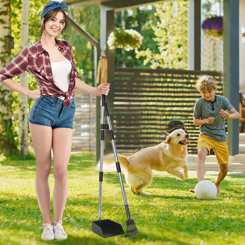 Image of Pet Waste Set Long Handle Dog Poop Scooper Shovel And Rake Sweeper Tool, Without Battery