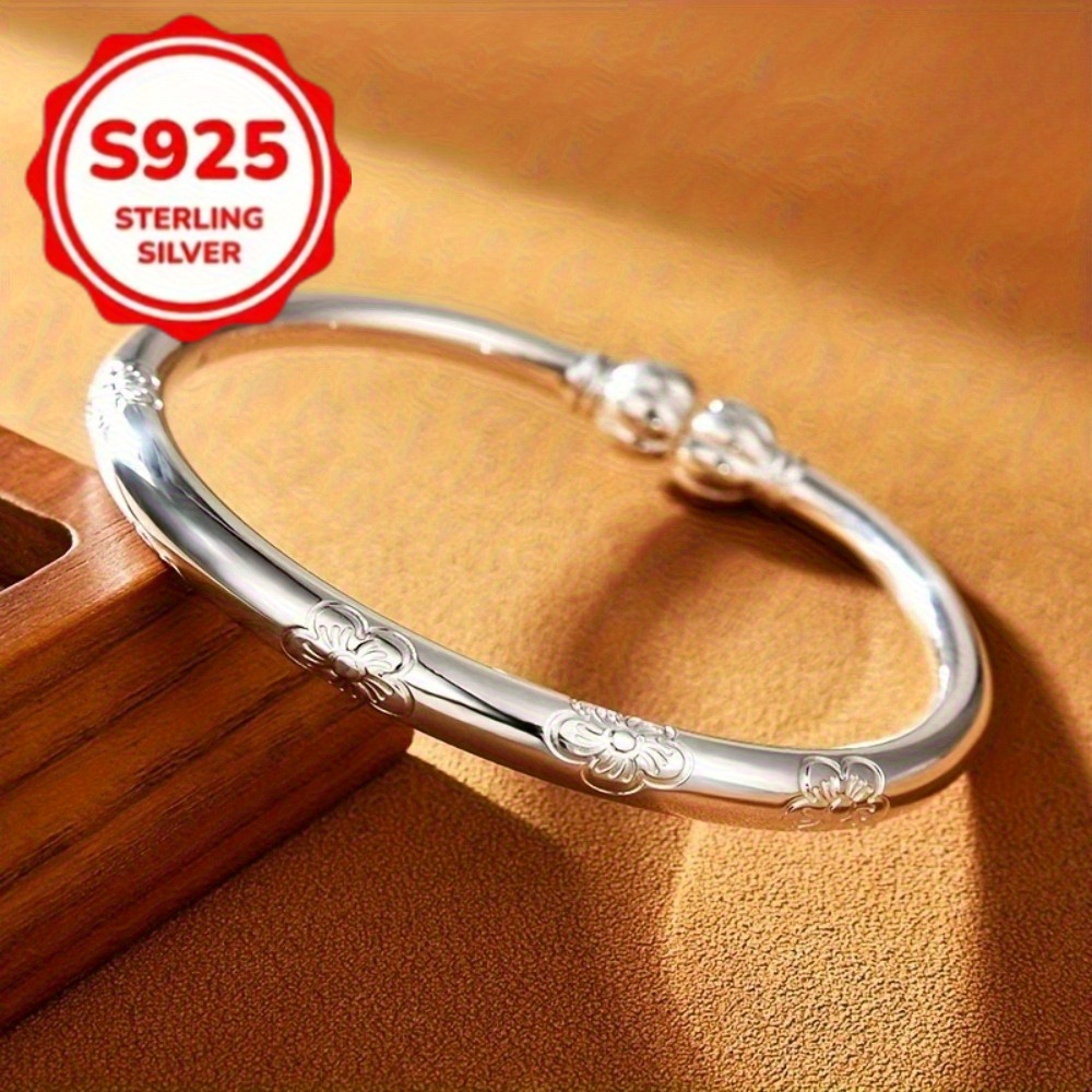 TEMU Bracelet droit au design tribal S925 en argent sterling pour femmes, parfait pour les fêtes et cadeaux de fête des mères, avec une esthétique