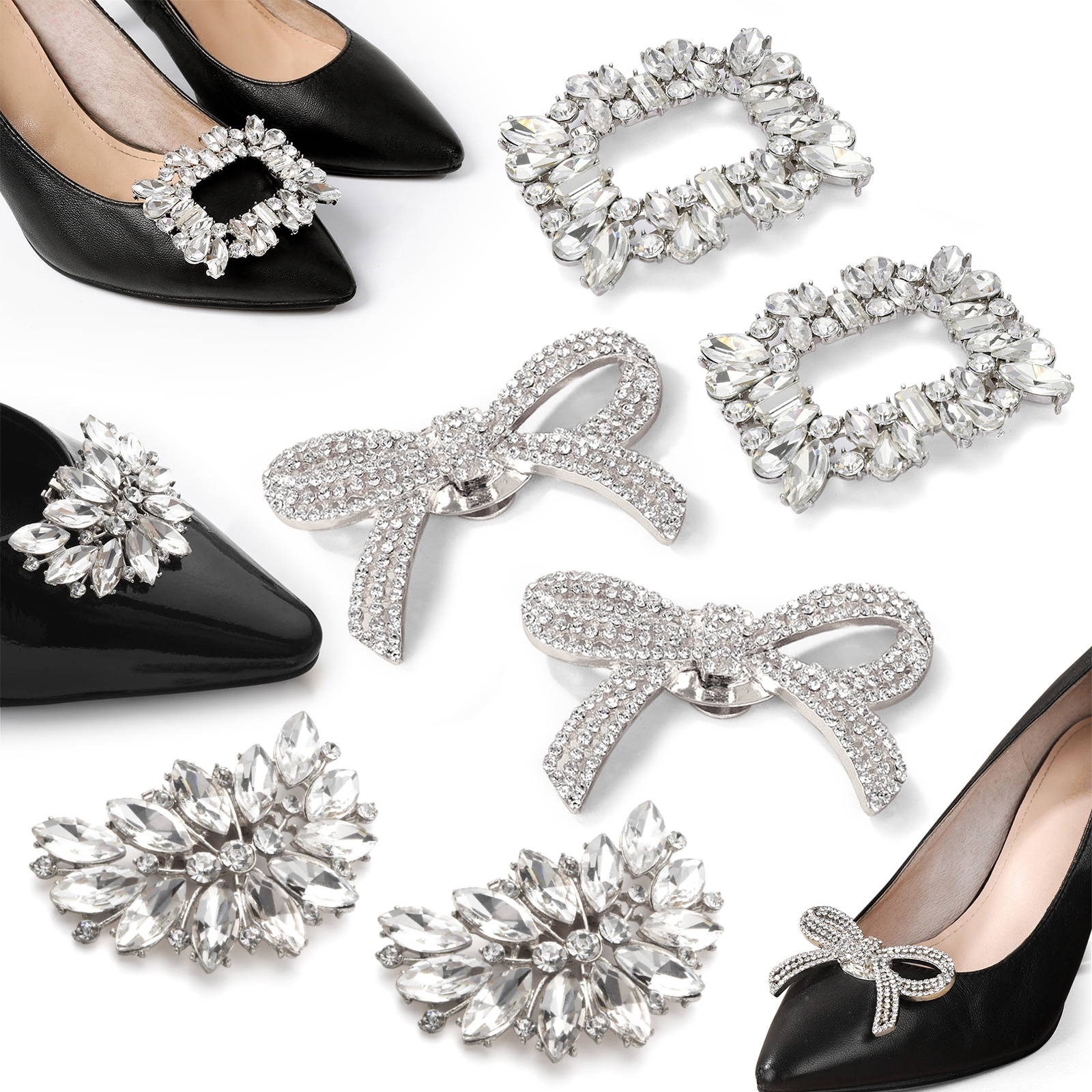 

6-pack Shoe Clips, Alloy Fashion Accessory, Removable High Heel Embellishments, Boot Ornament, Elegant Shoe Set