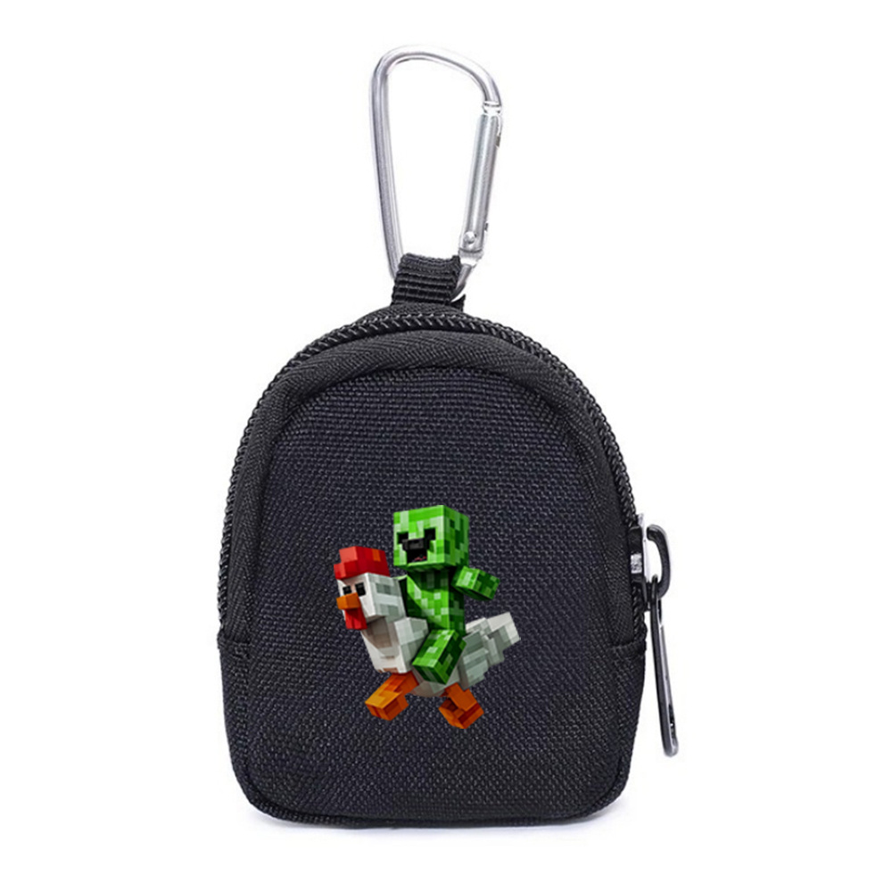 TEMU 1pc Green Character Riding Chicken Zipper Coin Pouch With Keychain - Black Oxford Fabric Wallet Organizer, Secure Zipper Closure