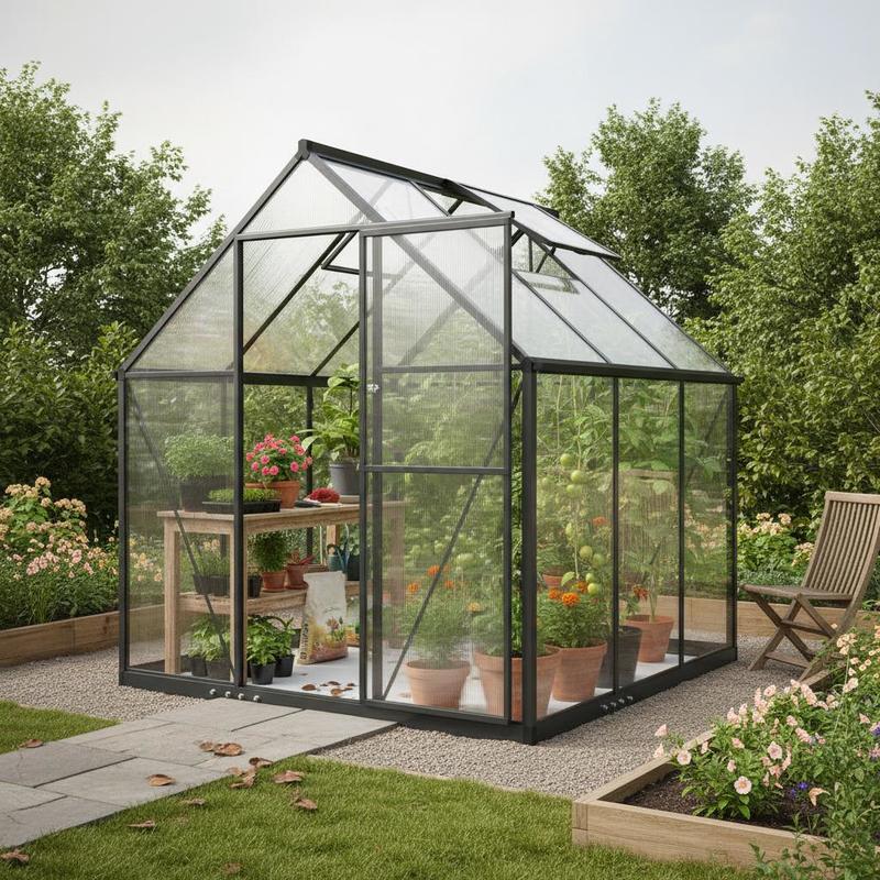 Aluminum Garden Greenhouse, Greenhouse With Adjustable Window Swing Door Transparent Weather Handle