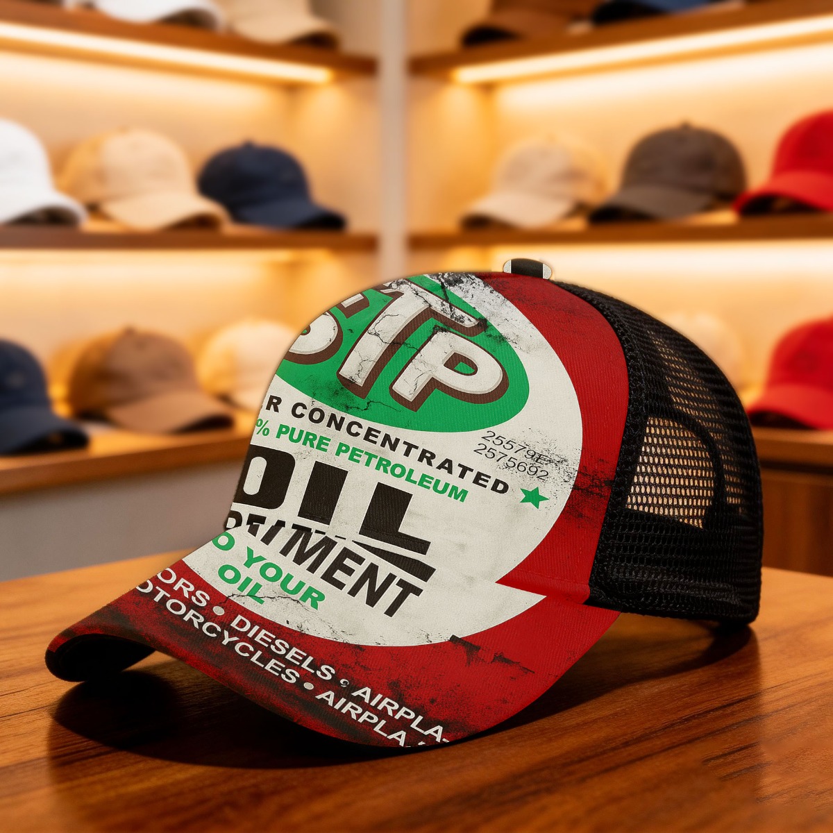 TEMU 1pc Stp Oil Classic Baseball Mesh Print Stylish Sunshade Hat Use Making It Ideal For Travel