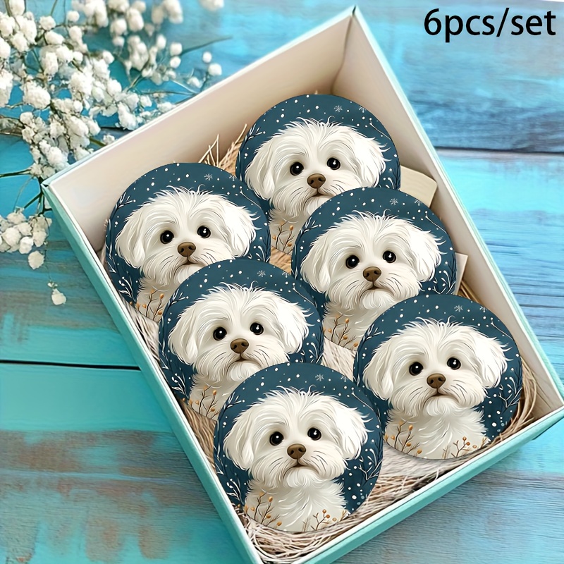TEMU 6pcs Set Of Winter Cute Dog/drink Coasters/car Coasters/kitchen Placemats/coaster Set/decorative Pads/coasters/cup Holders/fashionable And