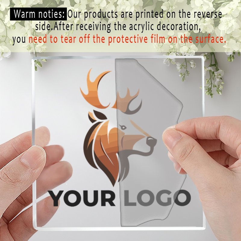 Image of [2d Flat] [custom Item] 1pc 12x12cm Custom Acrylic Desktop Plaque Custom Acrylic Plaque With Wooden Stand, Premium Plaque, , Custom Your Picture, Custom Logo Plaque Gift, Suitable For Desk Decoration