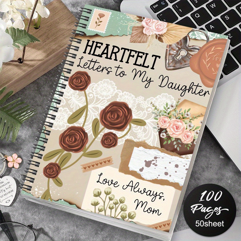 TEMU 1pc Letters To My Daughter Spiral Journal - Vintage Baby Book With Design & Spiral Binding, Keepsake Suitable For Moms, Baby Shower Gifts, Decor