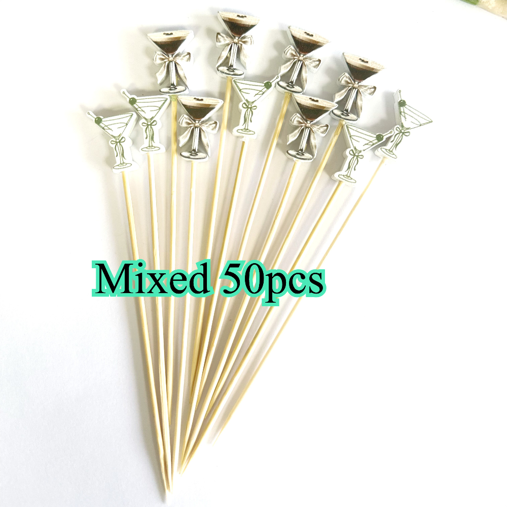 Image of 50/100pcs For Martini Cocktail Picks 4.7" Fancy Toothpicks For Martini Party Supplies Decorative Toothpicks Bamboo Skewers For Appetizer Food Sandwich Charcuterie Birthday Wedding Christmas Decor