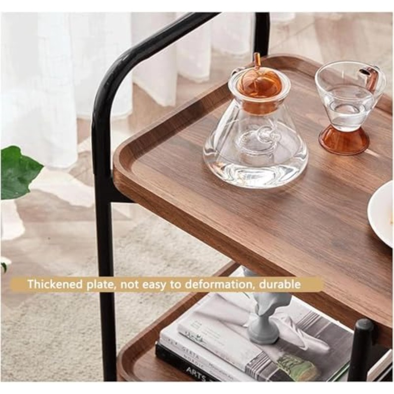 item picture 2 tier modern end table with wheels small spaces modern   table artificial board trolley with lockable wheel handle bedside table for living room bedroom square vintage style no electricity required