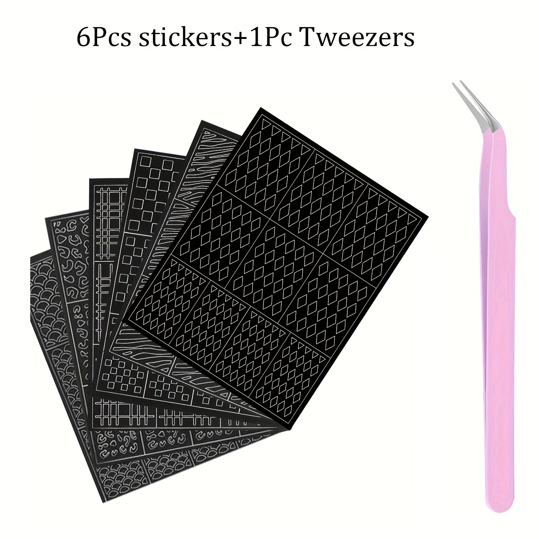 7pcs Nail Art Hollow Sticker Set, Line Grid Leopard Print Design, Suitable For Nail Art And