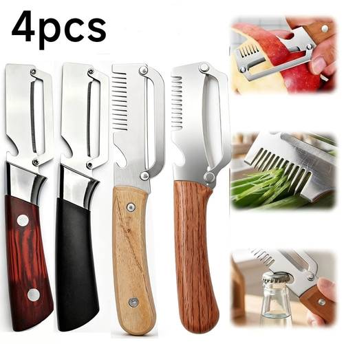 imagen del artículo juego de 4 piezas de multifuncional de , diestros, material de acero inoxidable, de patatas y zanahorias, multifuncional con rallador de cebollín y abrebotellas, para cocinas domésticas, restaurantes, picnics, camping y viajes