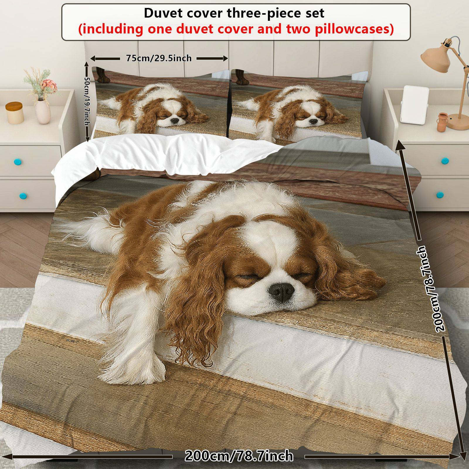 TEMU 3pcs Duvet Cover Set, 1 Duvet 2 Pillowcases( Without Filler), Cozy King Charles Spaniel Dog Theme, Christmas Bedding Set, ' Decor Suitable For