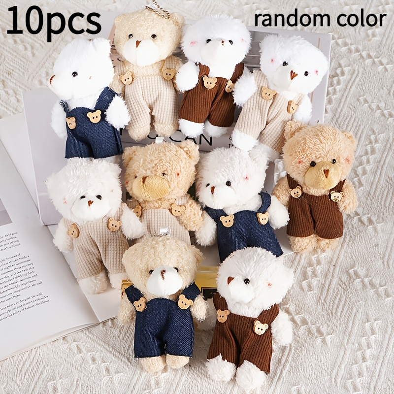 10pcs Plush Bear Toy Set With Straps- Soft Stuffed Toys Feature An Adorable Bear Button Design, Perfect For Cats And Small Dogs, Making Them Ideal For Interactive Play, No Batteries Required