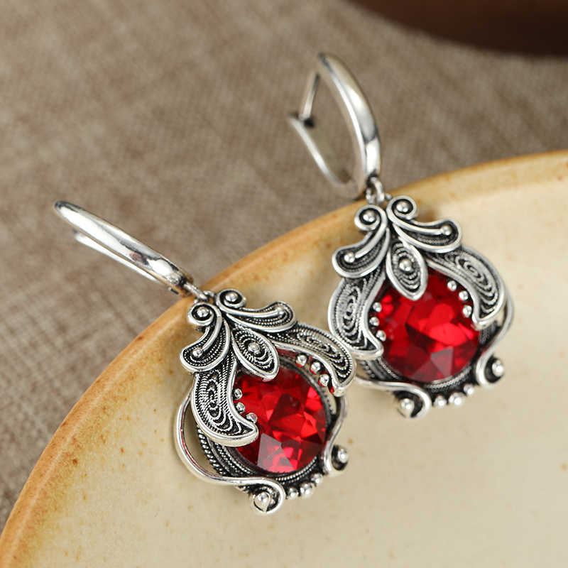 Women's Red Synthetic Cubic Zirconia Dangle Earrings, Trendy