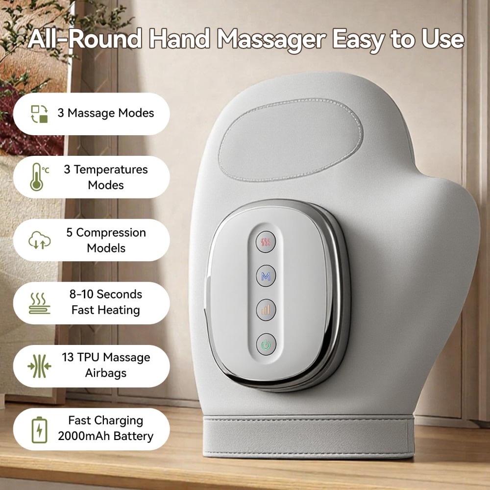 TEMU Cordless Hand Massager Featuring 3 Heat Settings And 5 Compression Options, Perfect Gift For Men And Women