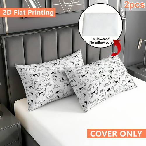2d flat 2pcs black and white line art printed pillowcases pillow inserts not included home decor pillow core not included decorative pillow covers for bed sofa bedroom styling