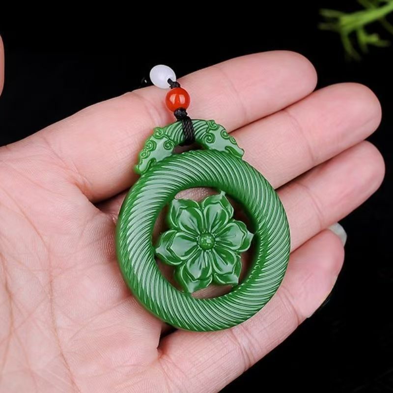 Imitation Jade Blooming Wealth Pendant Necklace, Unisex Gift
