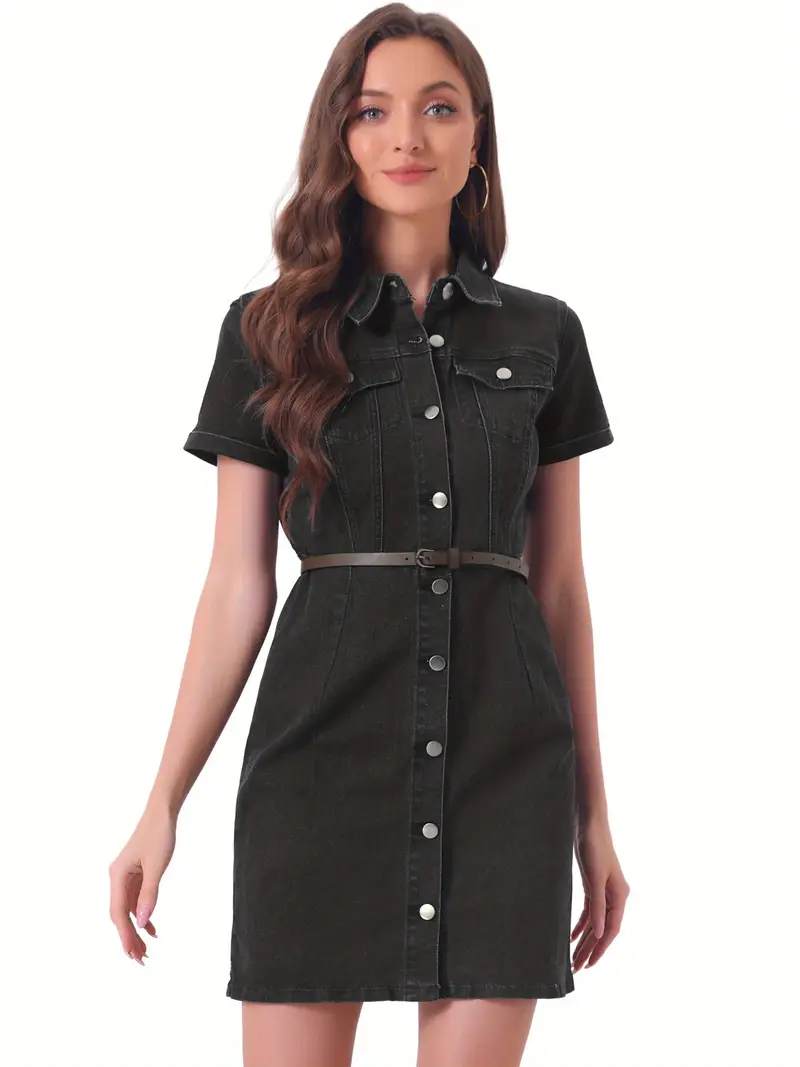 denim shirt dress women flap collar short sleeve button - Temu denim shirt dress women flap collar short sleeve button - Temu