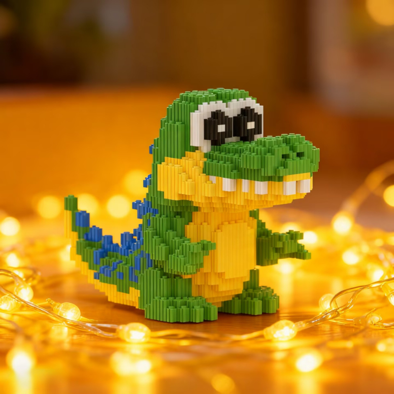 Image of Crocodile Model Assembly Blocks, Small Particle Interlocking Stacking Toys, Handmade 3d Puzzle, Cute Cartoon Animal Models | Creative Gift, Desktop Ornament
