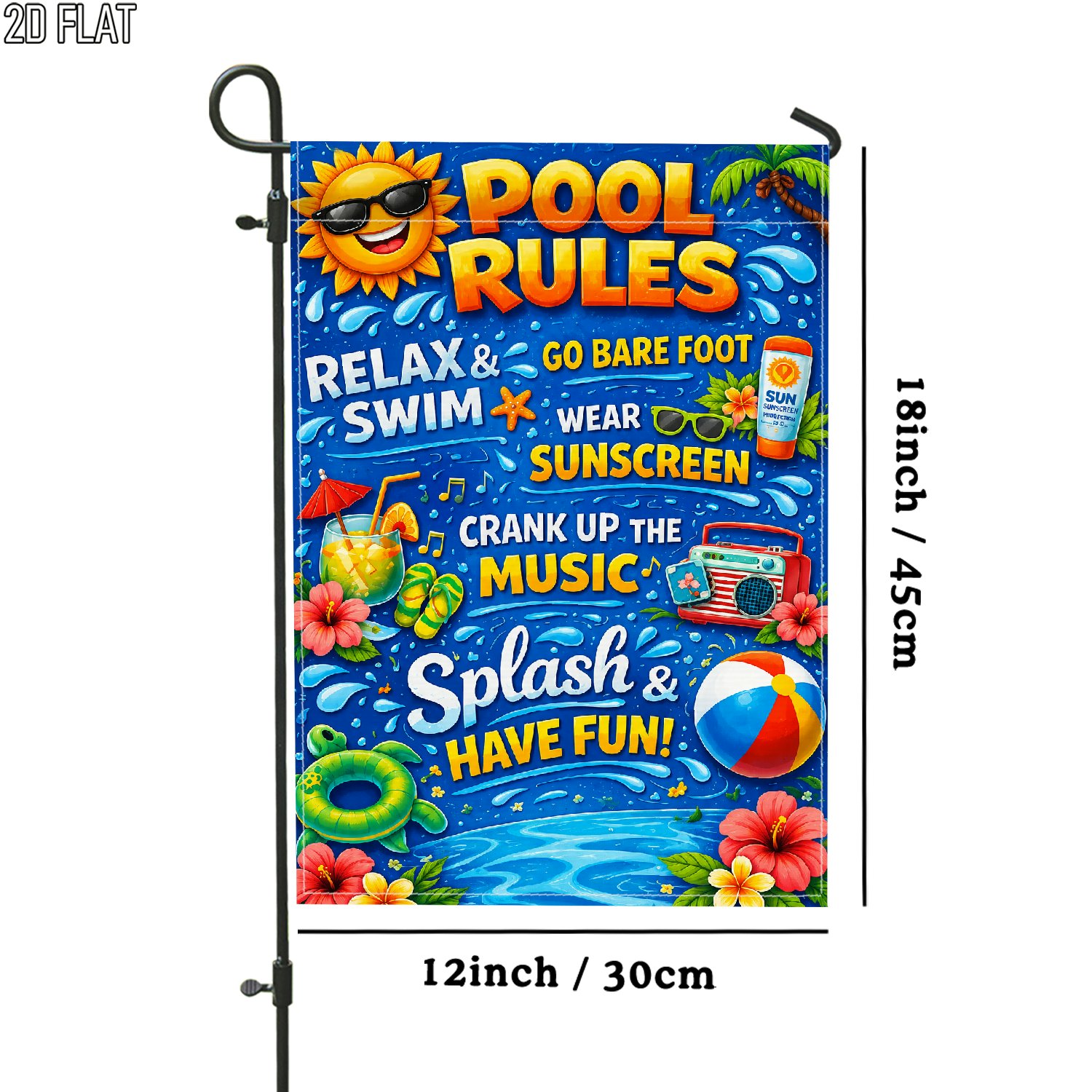 TEMU 2d Flat - 2d Flat - 2d Flat 1pc Outdoor Garden Flag Summer Pool Rules Fun Vertical Double-sided Flag Porch Decoration For Garden Outside Yard