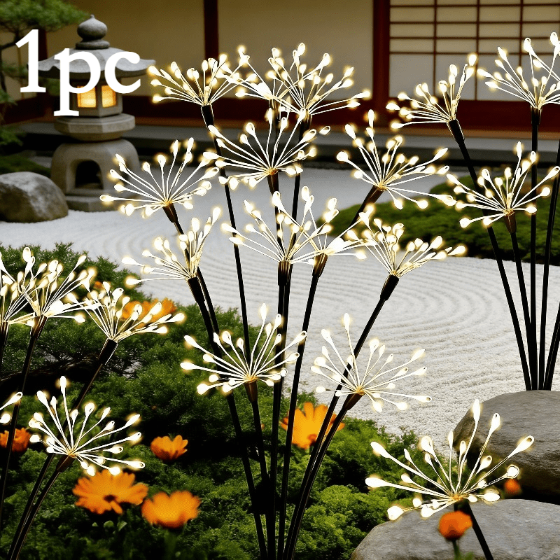 Image of 1pc 6 Heads 60 Led Outdoor Solar Fireworks String Lights, Ip65, Courtyard Patio Lighting, Christmas Halloween Party Internet Celebrity Atmosphere Decorative Lights