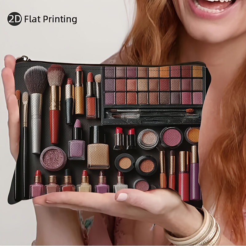 TEMU 2d Printing 1pc Makeup Bag Professional Makeup Set Pattern With Brushes And Eyeshadow Palettes Pattern Stylish Print Fashion Cosmetic Bag,