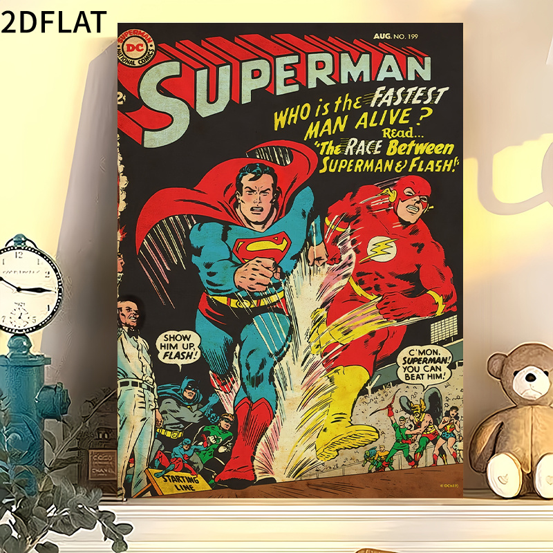 TEMU 2d Flat, 2d Flat, Posters And Prints 1pc Frameless Painting, Licensed Warner Heroes Batman, Superman, Flash, Wonder Woman And Other Decorative