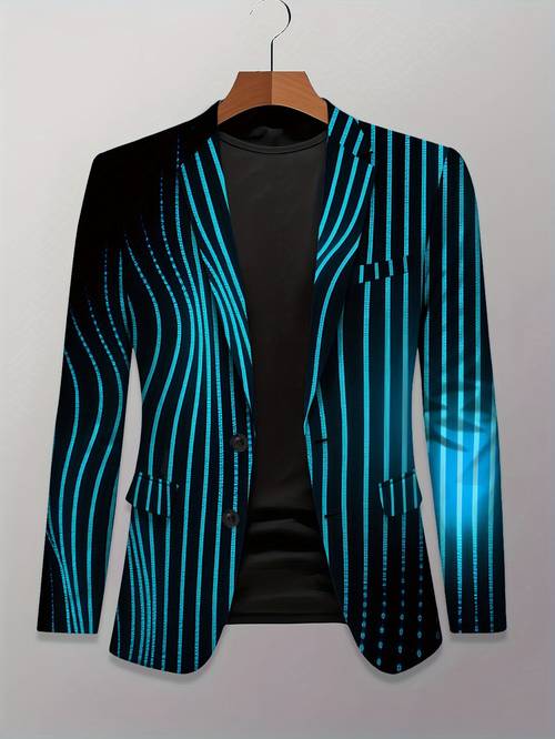 imagen del artículo chaqueta de traje para hombre, profesional de negocios con estampado digital de 2 botones, , principal, estilo tecnológico, de línea , ropa , cómoda y , traje ajustado para hombre, parte superior.