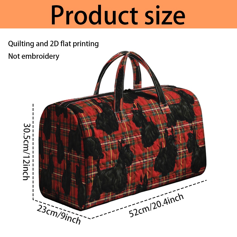 TEMU 2d Flat 1pc Not Embroidery, Reusable Christmas Black Scottie Dogs Quilted Travel Bag, Large Capacity Tote, Wellness Storage Luggage Bag, Flex
