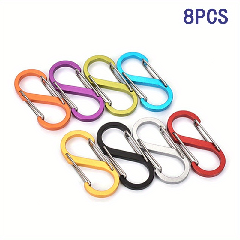 Image of 8pcs Aluminum Alloy Hiking Fob Keychain Mini Outdoor 8-letter Quick D Metal Hook Stainless Steel, Suitable For Hiking, Cycling, Camping, Random Color
