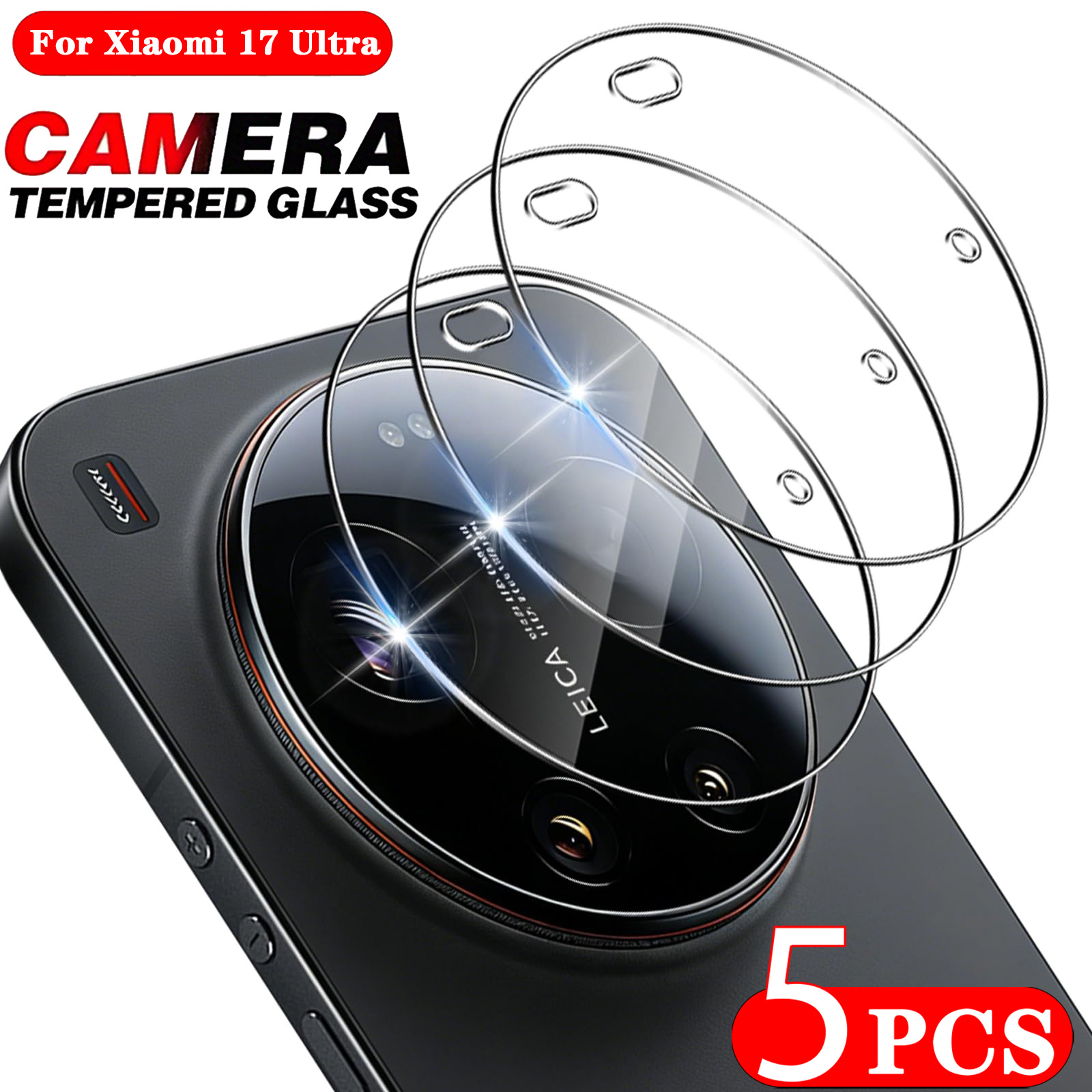 TEMU 5 protectores de lente de cámara de vidrio para Xiaomi 17 Ultra, cobertura total, protector de lente de cámara trasera de metal, protector de