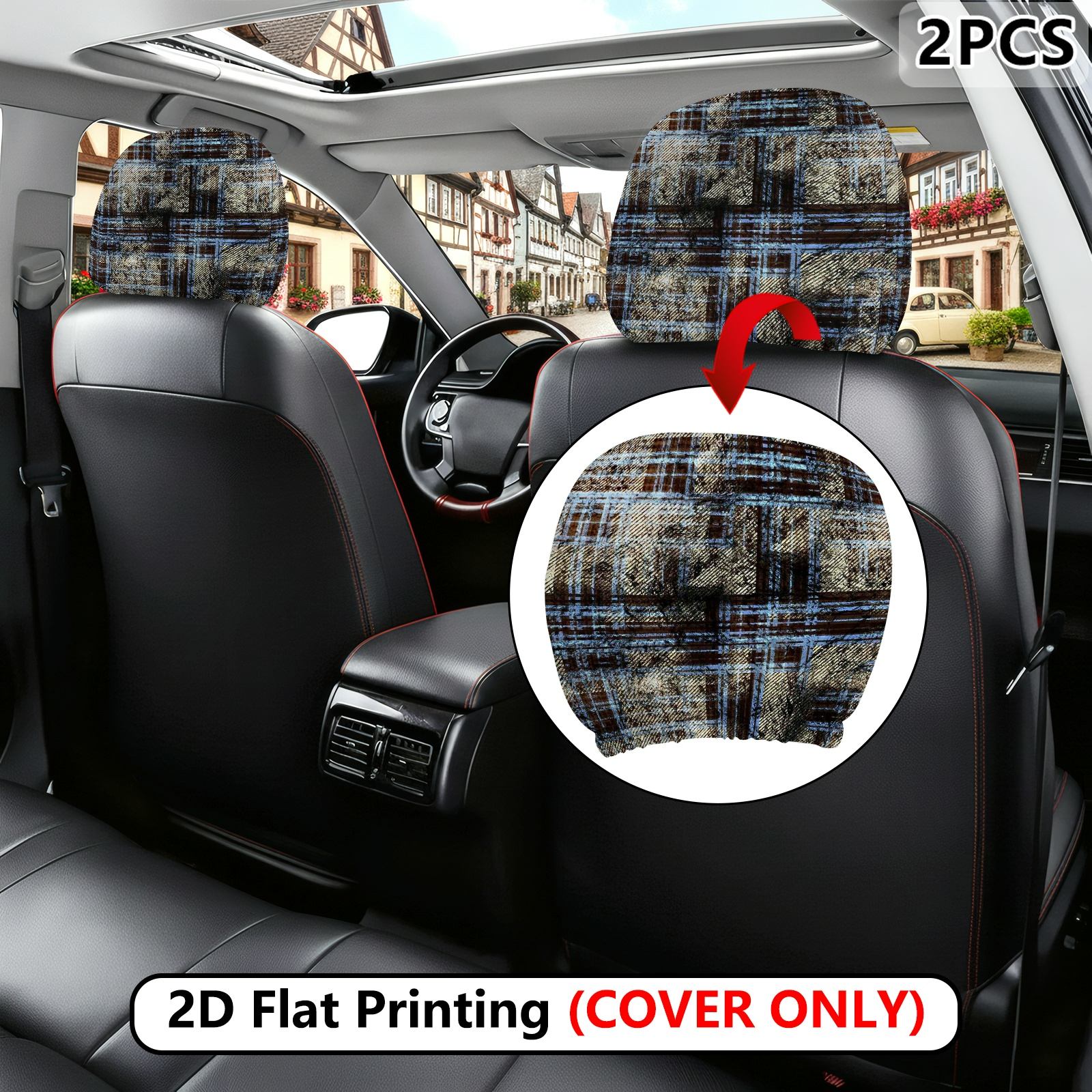2d flat 2pcs plaid blue brown print car headrest covers cover   not a headrest seat protection with high   design and no filling   covers