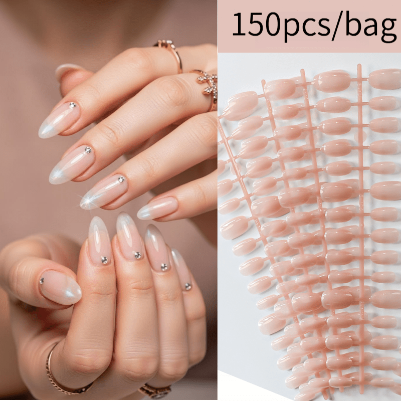 TEMU 150 uñas postizas prensadas hechas a para puntas de uñas - Forma corta cuadrada/, puntas de uñas reutilizables de cobertura total brillantes