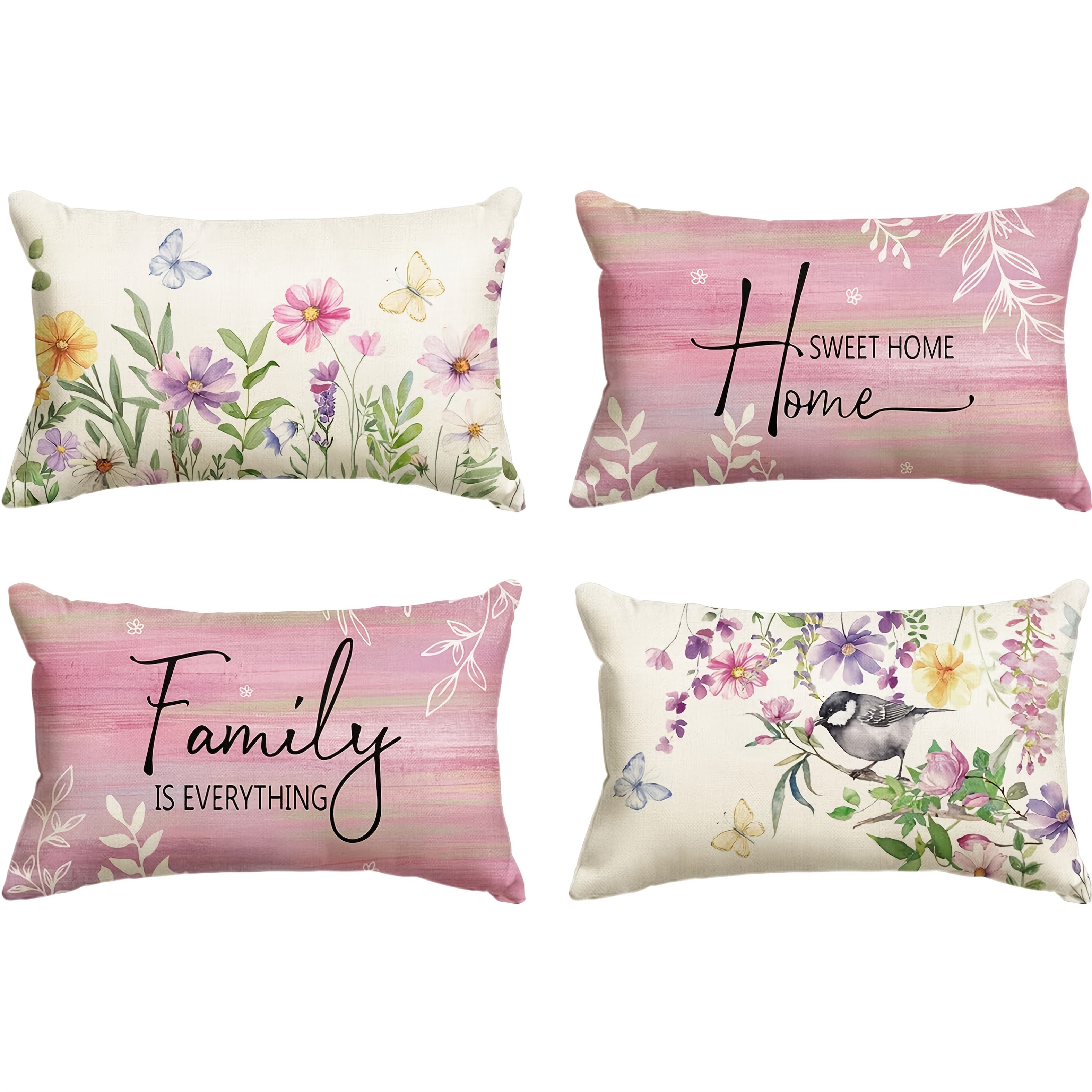 TEMU 4pcs Spring Floral Language Lumbar Pillow Cover, Sofa Cushion Cover, Home Decor Accessories - Rectangular Pillow Cover, Rectangular Cushion