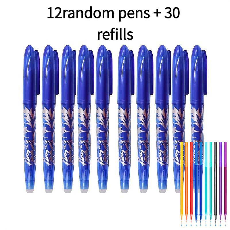 TEMU 42pcs Set Of Erasable Gel Pens Smooth Writing 0.5mm Neutral Pens, Including 12pcs Random Pens And 30pcs Refills, Suitable For School Supplies,