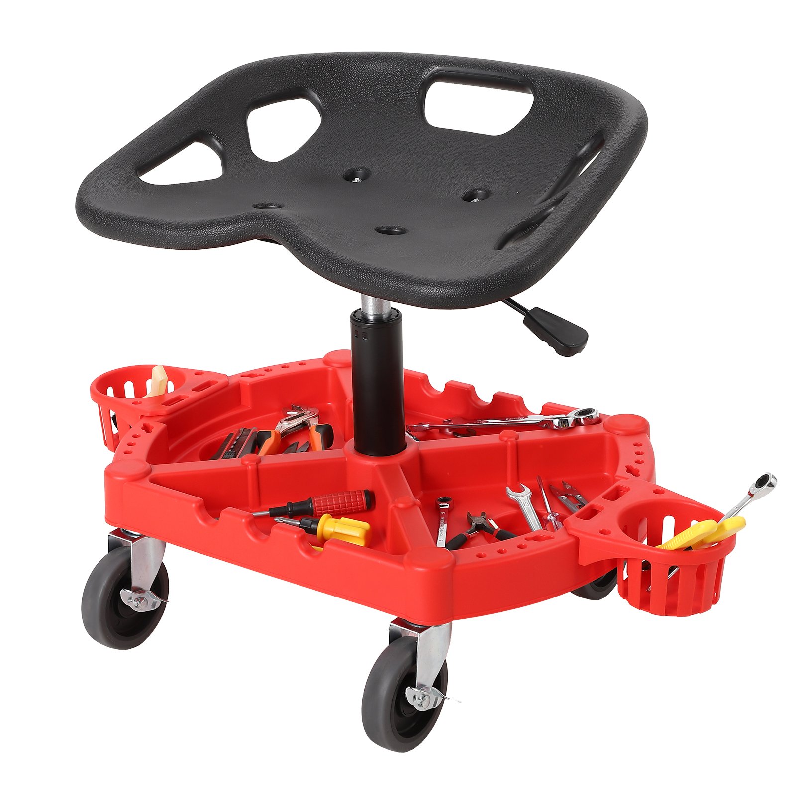 Heavy-duty Rolling Mechanic Stool - Supports 300 Lbs, Adjustable Height, Ergonomic Thickened Seat With Backrest, Built-in Tool Tray, Wheels, Suitable For Garage, Workshop, And Auto Repair