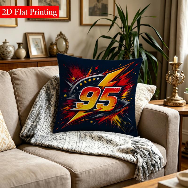 TEMU 1 pièce Taie d'oreiller 17.71×17.71 pouces, imprimée 2D à ( coussin 3D/broderie), "95" et dynamique (jaune et rouge) avec éclair et sur foncé,