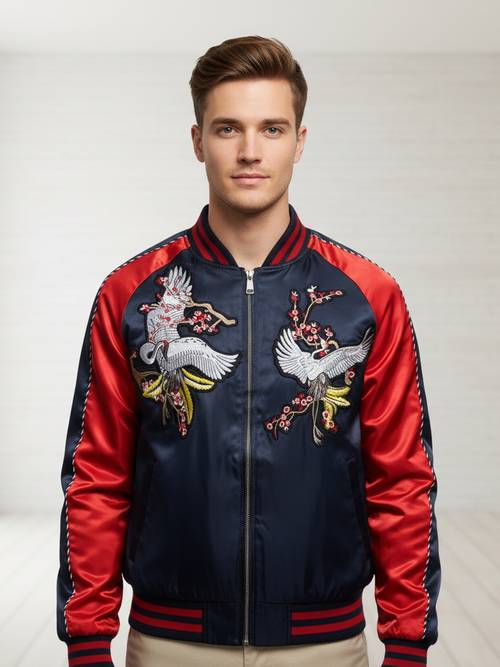 mens baseball jaet embroidered loose fit outerwear lightweight jaet stand collar street style comfortable polyester fabric suitable for spring and autumn casual daily wear trendy vintage