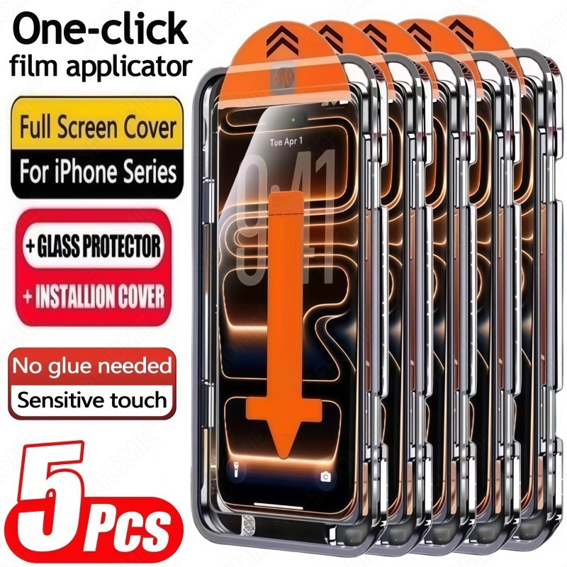 TEMU Kit da 5 pellicole protettive per in vetro temperato HD ad installazione senza , compatibili con iPhone 11 12 13 17 18 Pro Max Plus 17 Air,