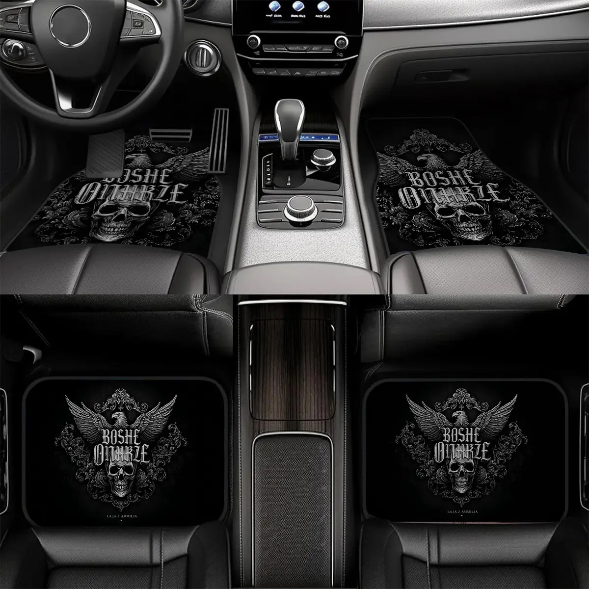 Image of 4pcs Black Car Floor Mats Featuring A Design - Made Of Polyester, Suitable For All Weather , Perfect For Cars, Trucks, And Suvs - A Great Gift Idea