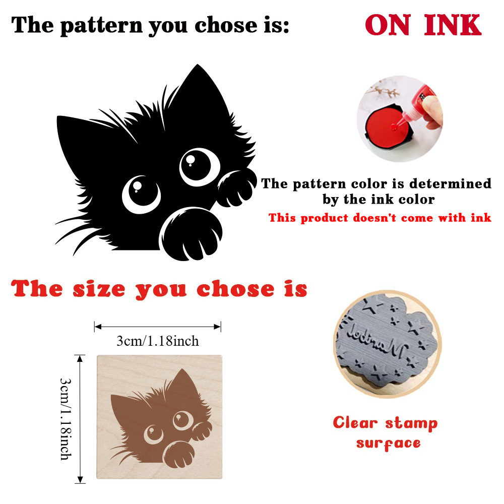 Fluffy Cat Square Wooden Rubber Stamp for Decorative Journals