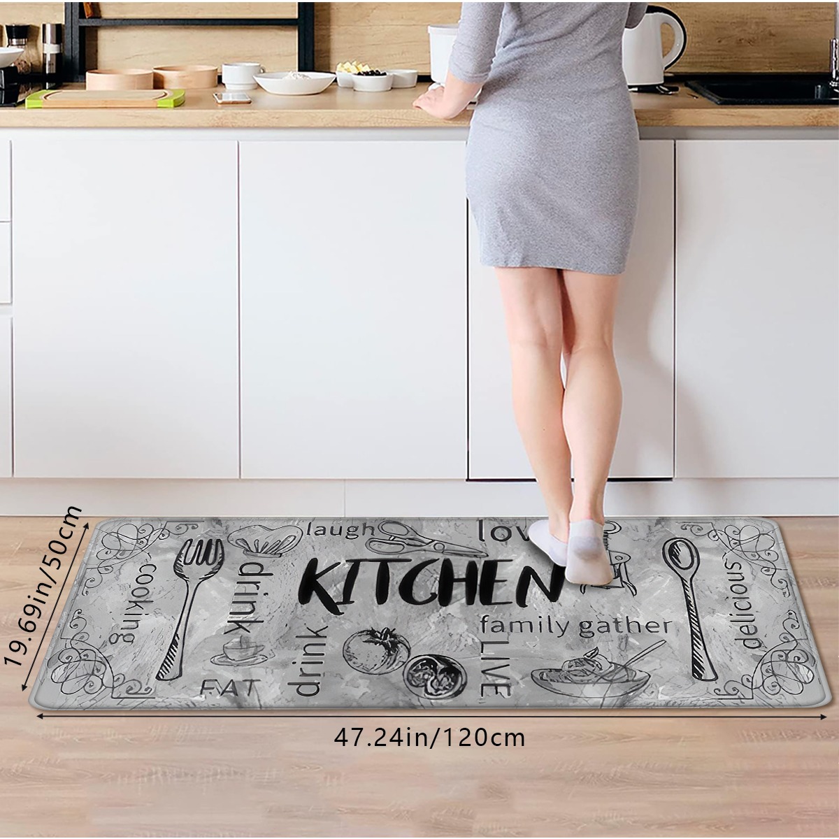 TEMU 1 pieza/2 piezas/3 piezas de utensilios de cocina temáticos con estampado de 'KITCHEN', tapete de cocina largo tipo pasillo de , absorbente y