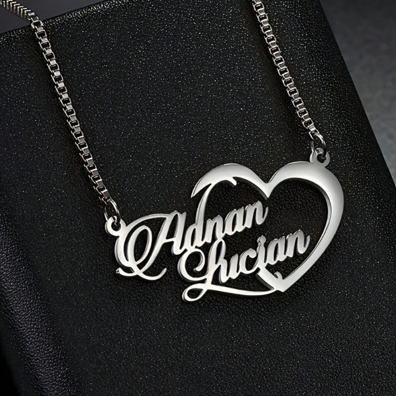 TEMU Custom Pendant Necklace - Personalized Engraving Of 2 Names, Elegant Chain Suitable For Daily And Party Wear - Perfect For Valentine's Day,