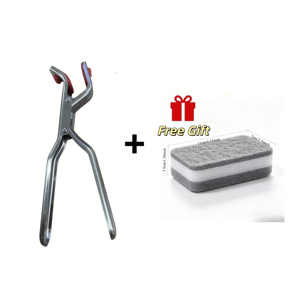 TEMU 2pcs Set (1pc Stainless Steel Anti-scald Clip And 1pc Sponge Cleaning Cloth) Stainless Steel Anti-scald Clip | Kitchen Bowl And Steamer Clip,