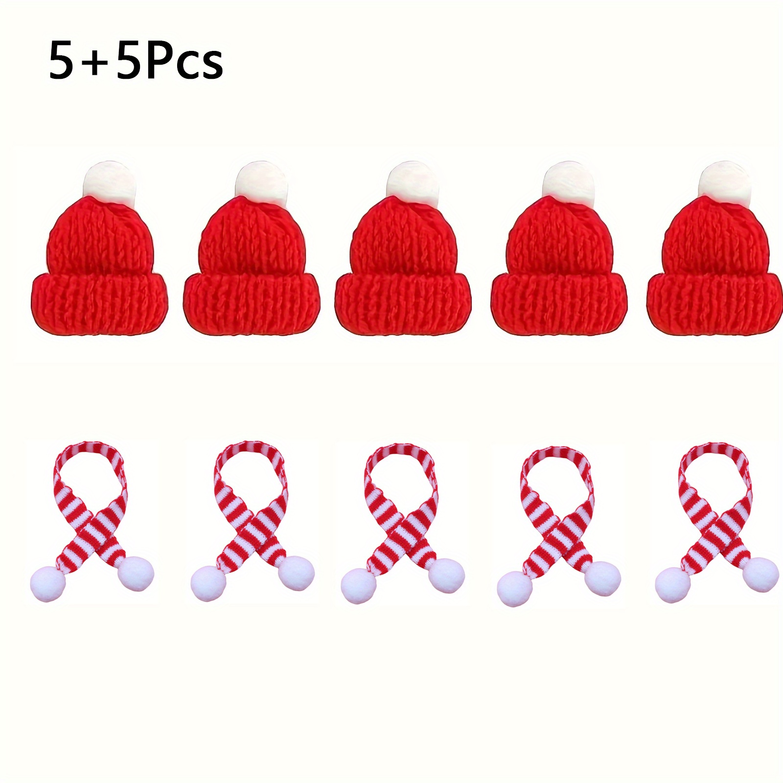 Image of 10pcs Mini Christmas Hat Scarf Set, Knitted Santa Claus Bottle Cap Hat, Small House Decorations, Christmas Party Supplies
