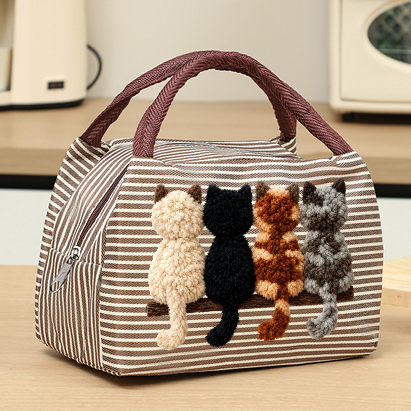 TEMU 2d Plush () Back View Striped Women's Handheld Storage Bag, Tote Bag, Zipper Closure, Can Organize Cosmetics, Stationery, Electronic Additions