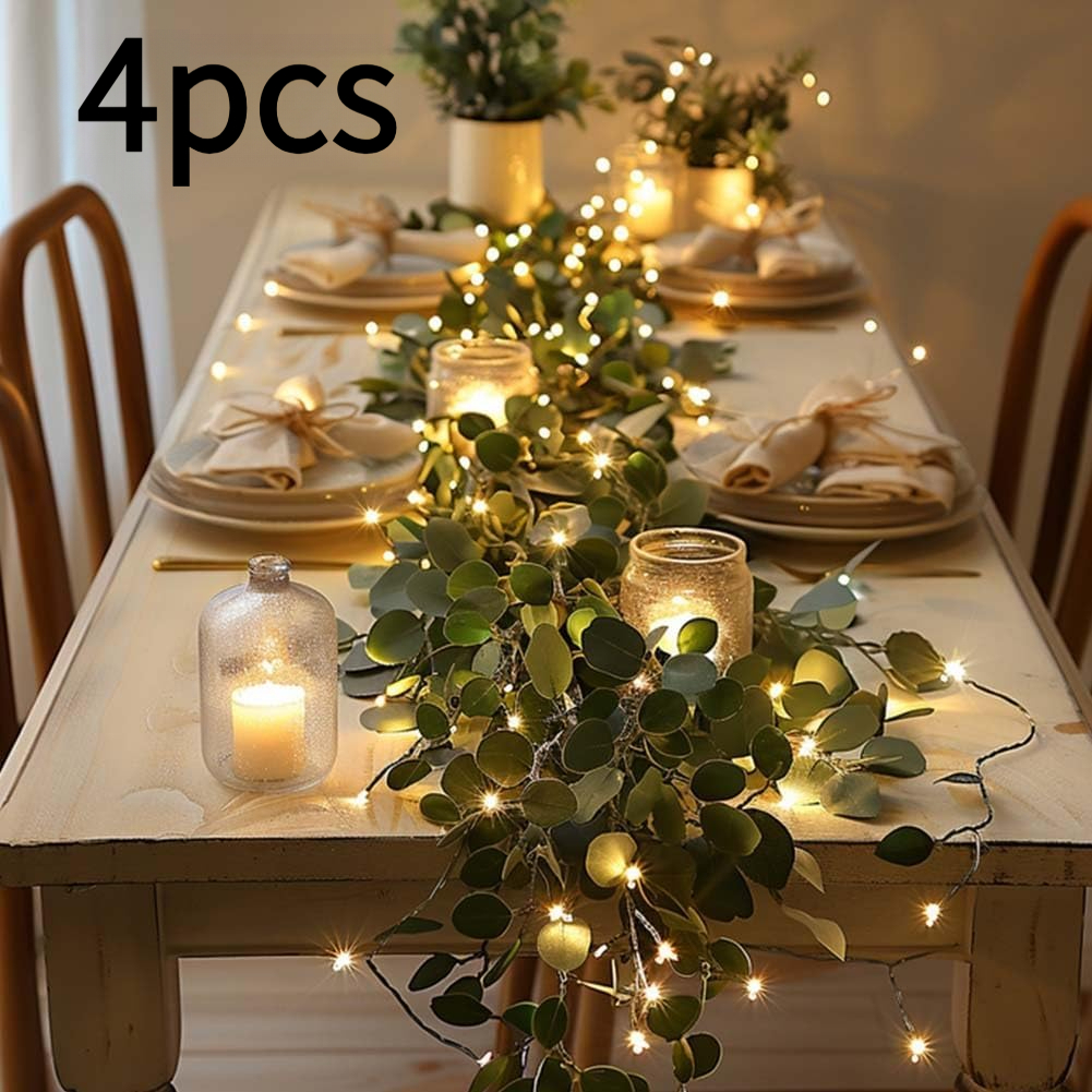 TEMU 4pcs Total Length 315 In, 80 Lights Eucalyptus Leaf Wreath String Light Pendant, -battery-powered Holiday Table Decoration With Warm, Realistic